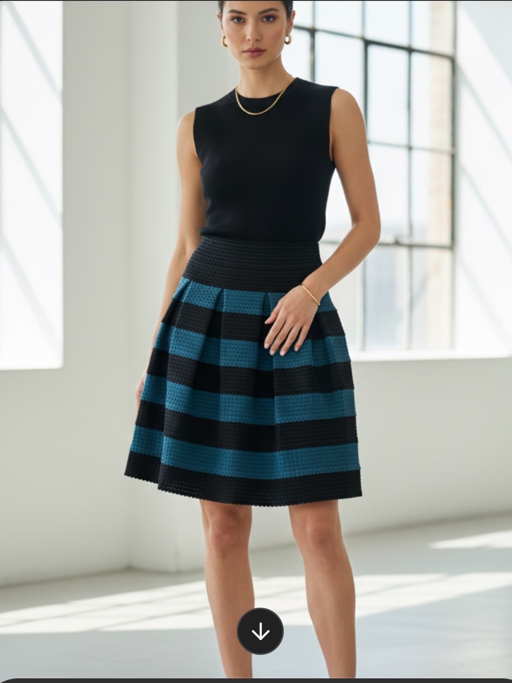 Anthropologie Girls from Savoy Black Teal Striped Circle Skirt, medium/large